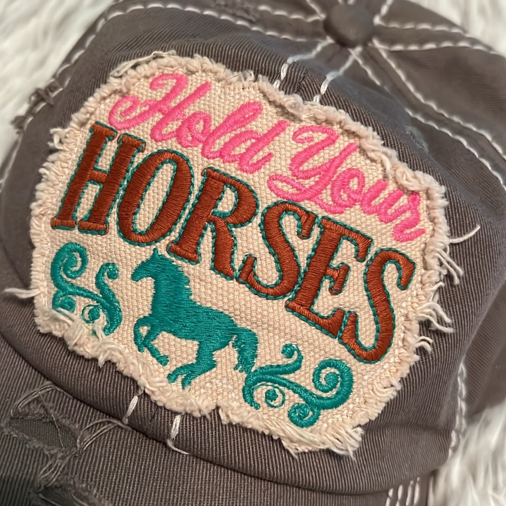 NWT Hold Your Horses Equestrian Themed Distressed Vintage-Wash Baseball HAT - Picture 4 of 7
